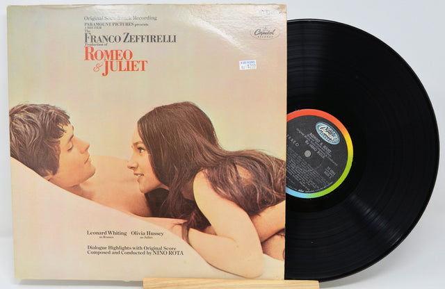 Vinyl record with cover featuring 'Romeo & Juliet' by Franco Zeffirelli on a white background