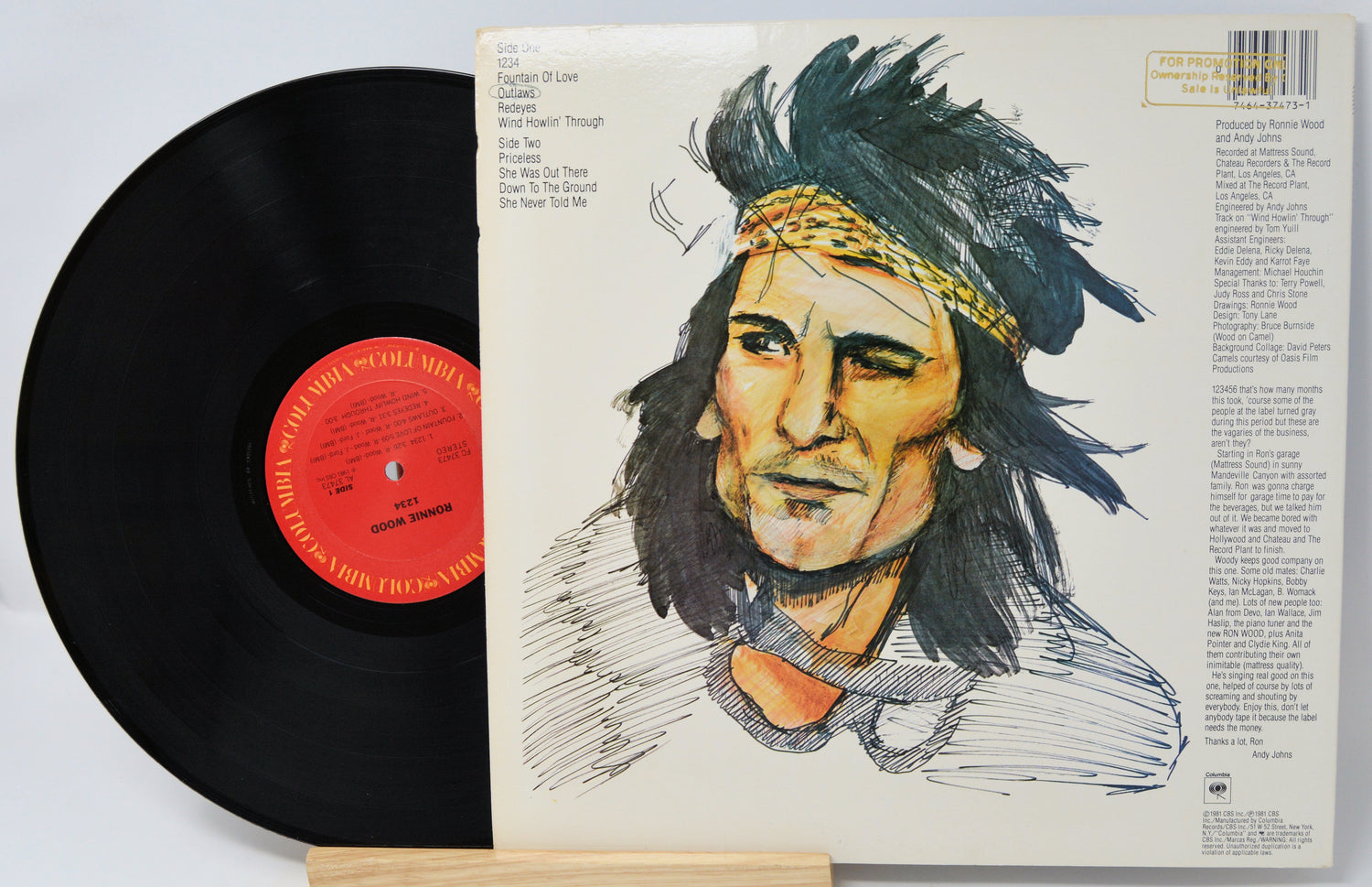 Vinyl record with cover featuring a stylized illustration of a Native American figure.