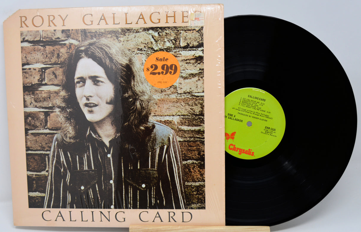 Vinyl record with cover featuring a person against a brick wall, on a light gray background.