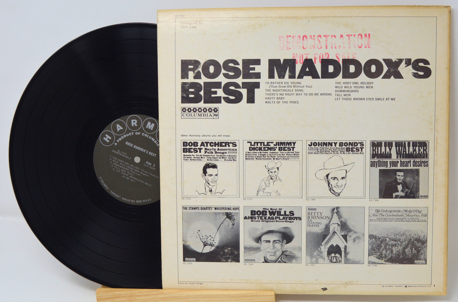 Back cover and record of Rose Maddox's Best vintage vinyl album featuring track list and other Harmony releases