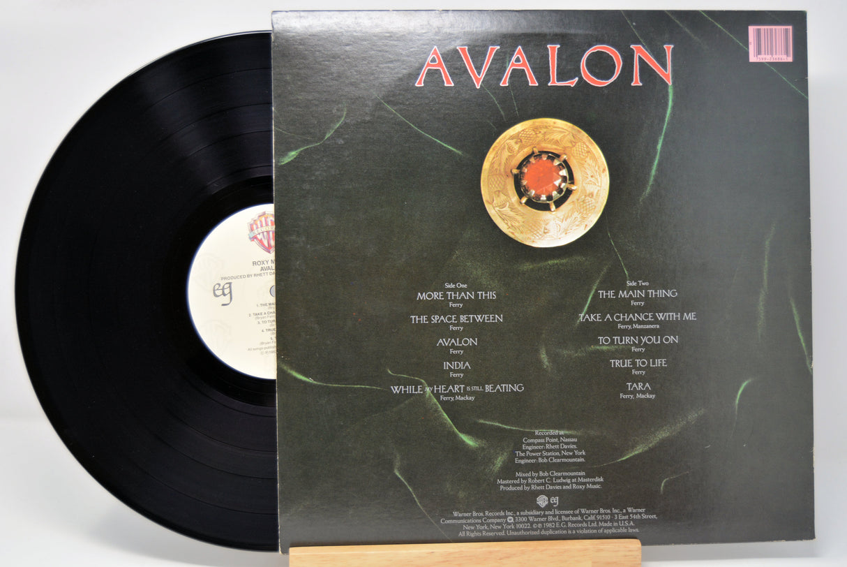 Roxy Music Vinyl record and its cover with 'Avalon' branding on a white background