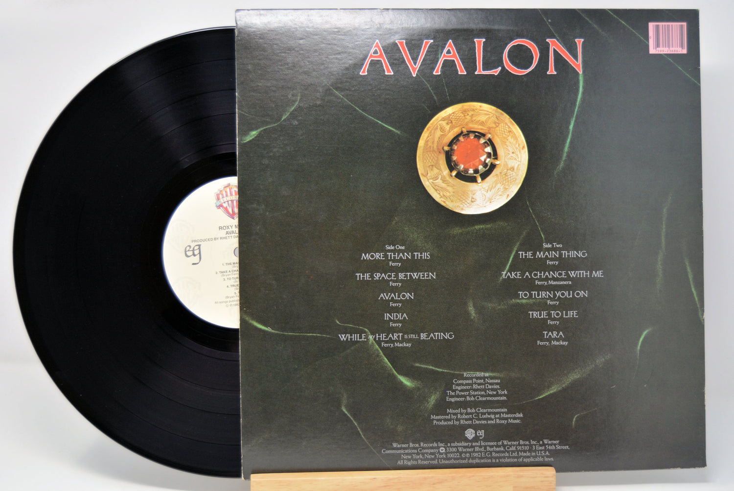 Roxy Music Vinyl record and its cover with 'Avalon' branding on a white background