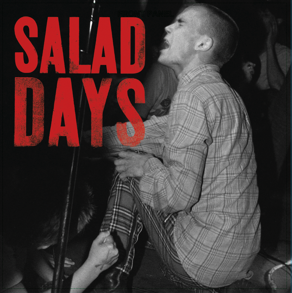 Album cover with text 'Salad Days' over a black and white photo of a person in a plaid shirt.