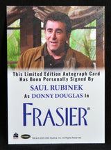 Autograph card of Saul Rubinek as Donny Douglas in Frasier with a signature on a scenic background.