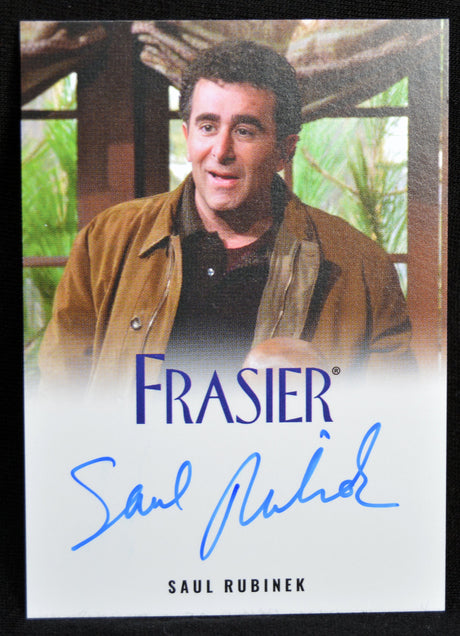 Trading card of Saul Rubinek from the TV show 'Frasier' with a signature.