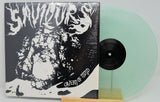 Front cover and mint green vinyl of Saviours Cavern of Mind LP featuring bold rock art