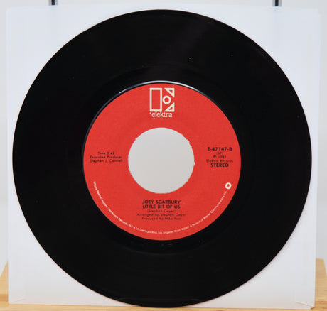 Vinyl record with red label on a white background