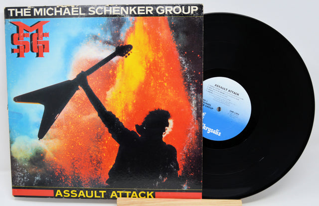 Vinyl record and cover of The Michael Schenker Group's 'Assault Attack' album.