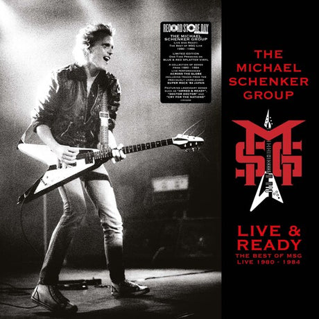 Album cover for 'Live & Ready' by The Michael Schenker Group featuring a black and white photo of a guitarist on stage.