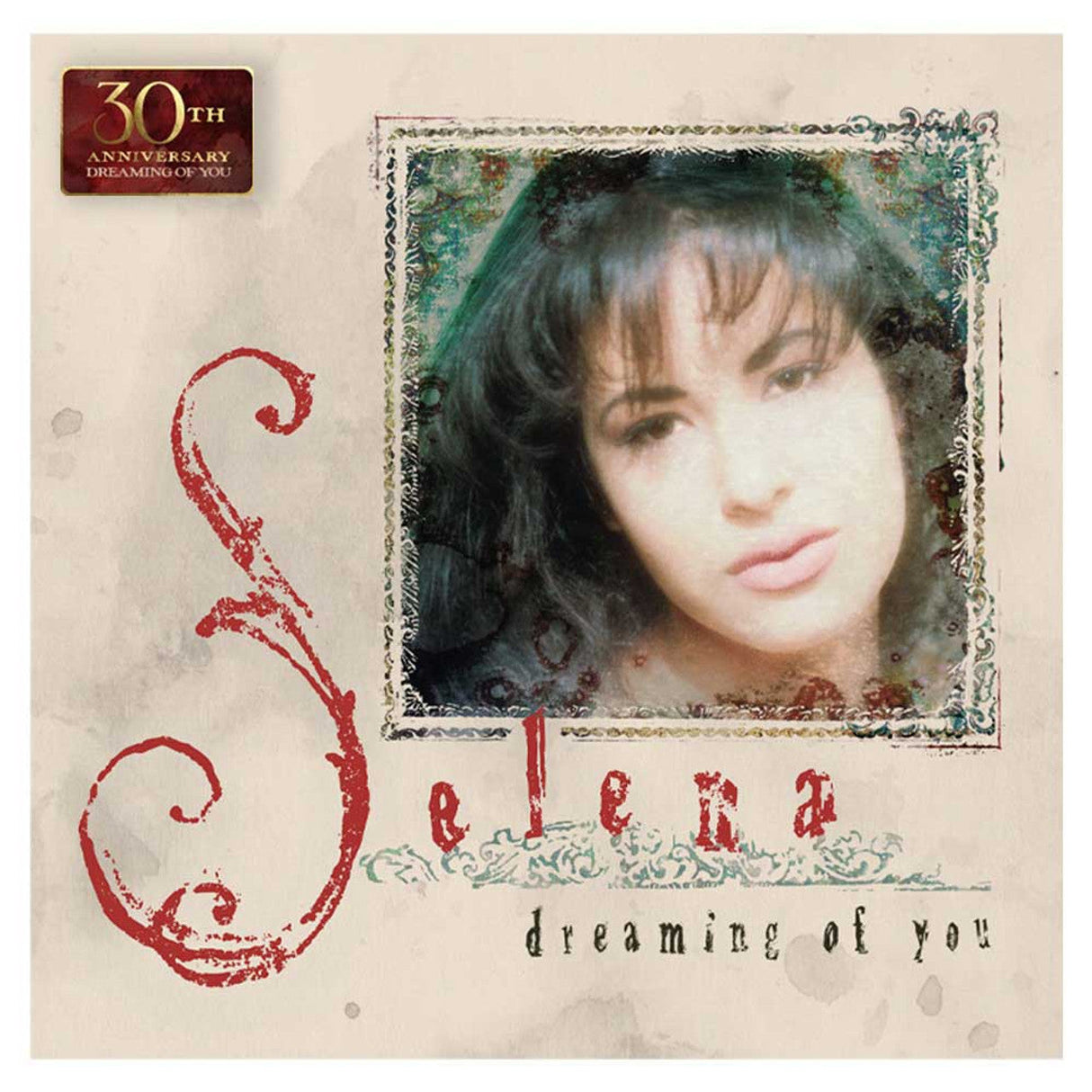 Close-up of Selena Dreaming of You 30th Anniversary album cover