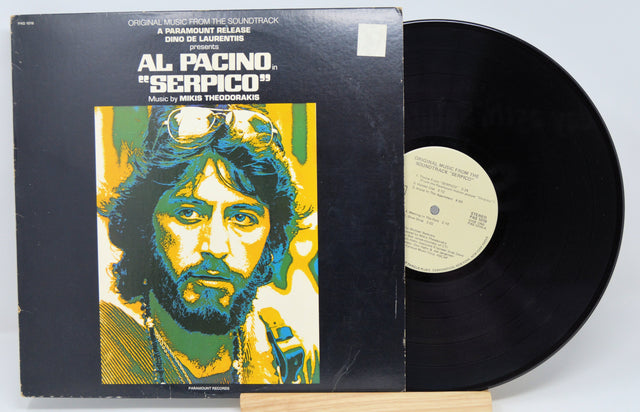 Front cover of Serpico soundtrack vinyl LP with stylized Al Pacino artwork