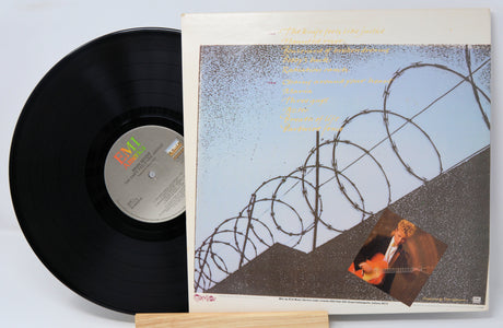 Vinyl record by Brian Setzer titled The Knife Feels Like Justice showing the album and back cover.