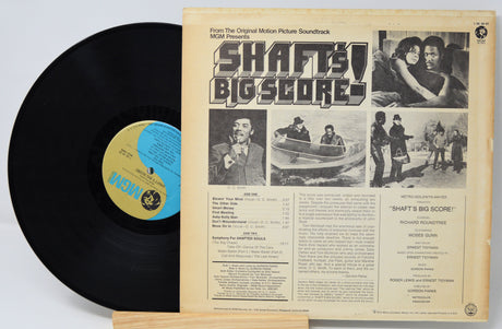 Back cover and vinyl record of Shaft's Big Score! original motion picture soundtrack LP by MGM