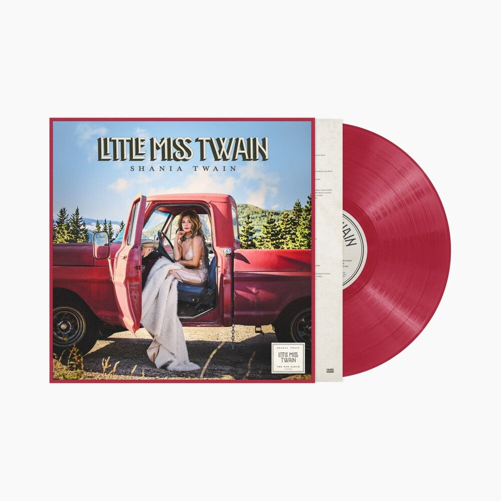 Vinyl record with a cover featuring a woman in a red car, titled 'Little Miss Twain' by Shania Twain.