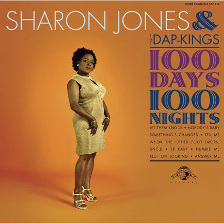 Album cover featuring Sharon Jones & The Dap-Kings with text '100 Days 100 Nights' on an orange background.