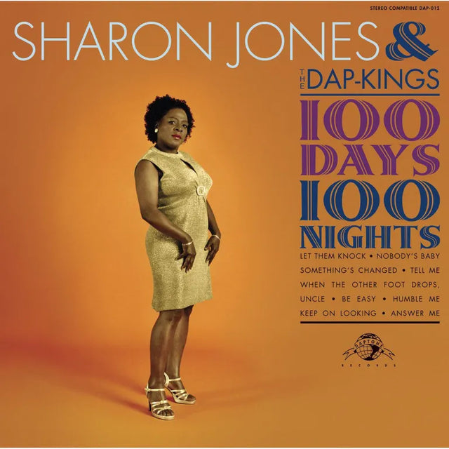 Album cover featuring Sharon Jones & The Dap-Kings with text '100 Days 100 Nights' on an orange background.