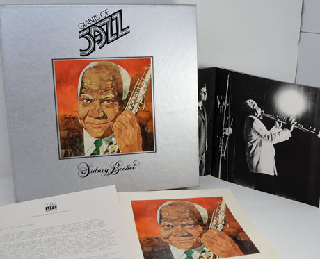 Sidney Bechet Giants of Jazz box set with illustrated cover, booklet, and gatefold photo