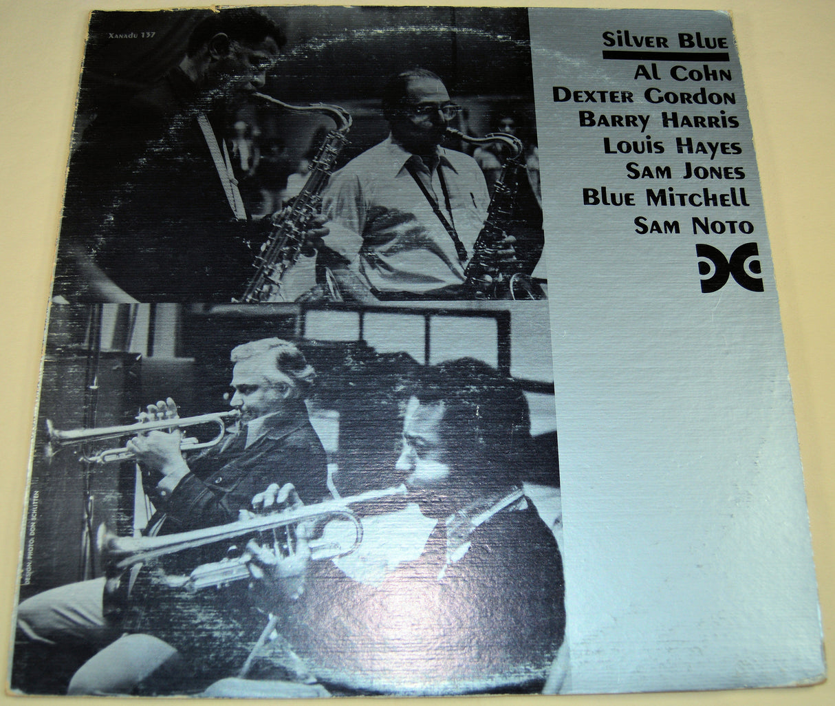 Front cover of Silver Blue featuring black-and-white photos of jazz musicians and album credits