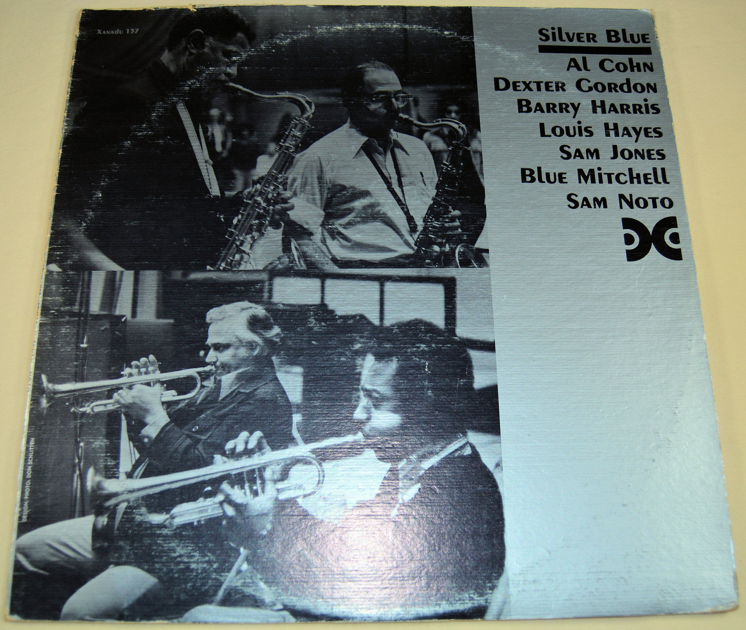 Front cover of Silver Blue featuring black-and-white photos of jazz musicians and album credits