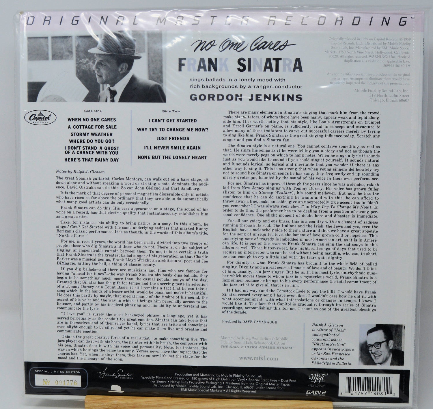 The back cover of a Frank Sinatra and Gordon Jenkins vinyl record album, showing track listings, printed text, and a barcode on a white background.