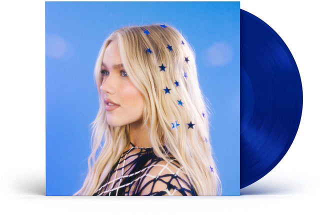 Vinyl record with a blue cover featuring a person with stars in their hair against a blue background