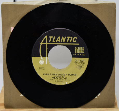 45 RPM record with Atlantic label on a cardboard sleeve