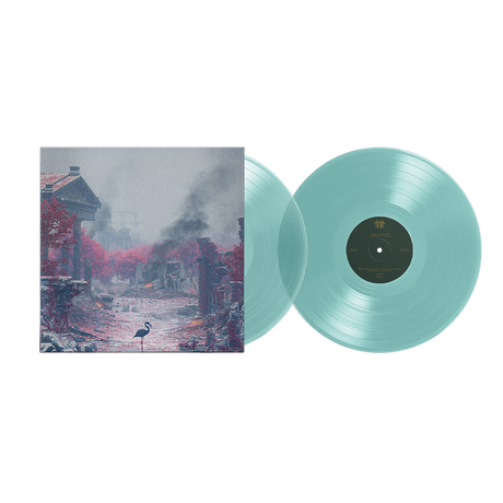 Clear vinyl record with a cover featuring a scenic design on a white background