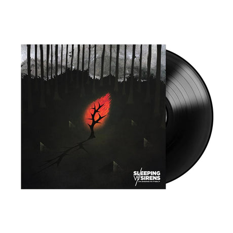 Vinyl record with a dark cover featuring a red glowing tree and 'Sleeping with Sirens' logo.