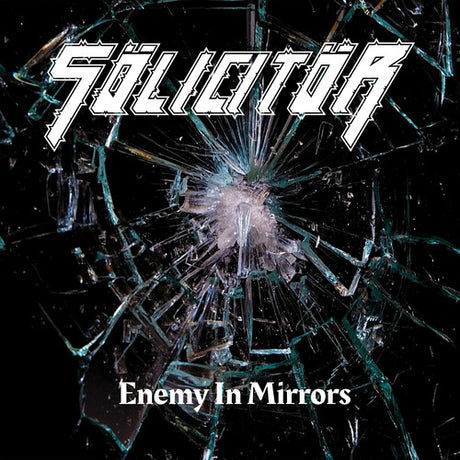 Album cover with 'Solicitors' band name and 'Enemy In Mirrors' title against a shattered glass background.