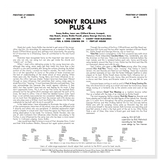 A printed sheet of paper showing the cover and track listing for 'Sonny Rollins Plus 4' with biographical text, a track list, and a program note on a white background.