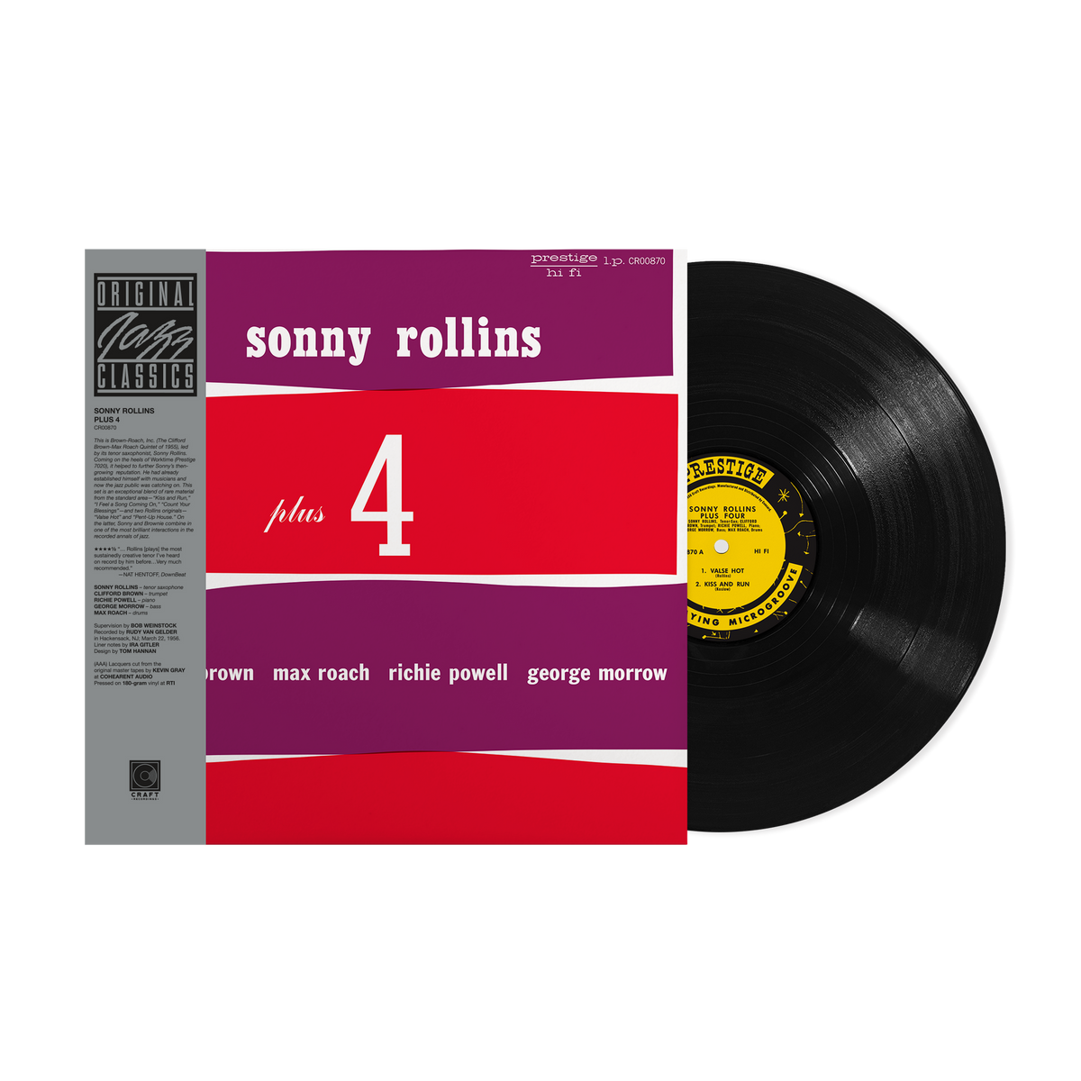 Vinyl record with a red and purple cover featuring Sonny Rollins' name and album details.