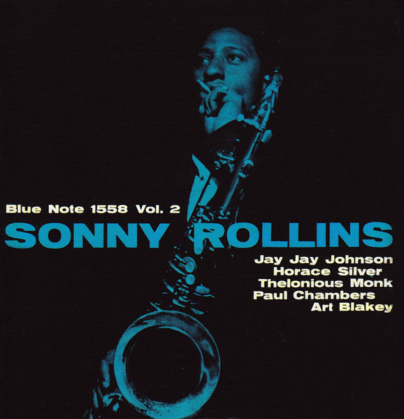 Album cover featuring a saxophonist with text indicating Sonny Rollins and other musicians on a black background.