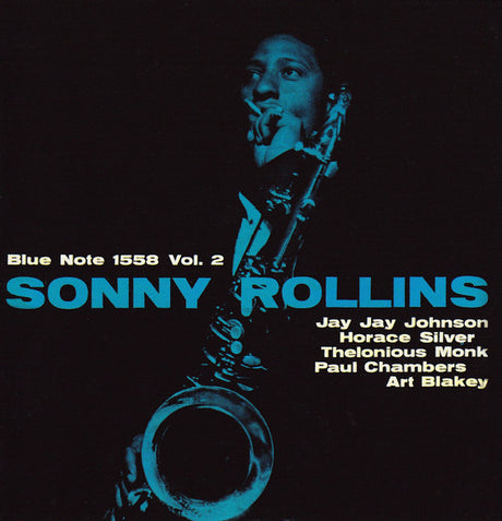 Album cover featuring a saxophonist with text indicating Sonny Rollins and other musicians on a black background.