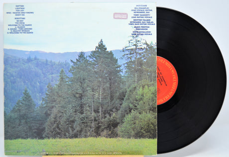 'Sons Of Champlin Welcome To The Dance' Vinyl record and back cover with pine trees and landscape that includes song titles in text.