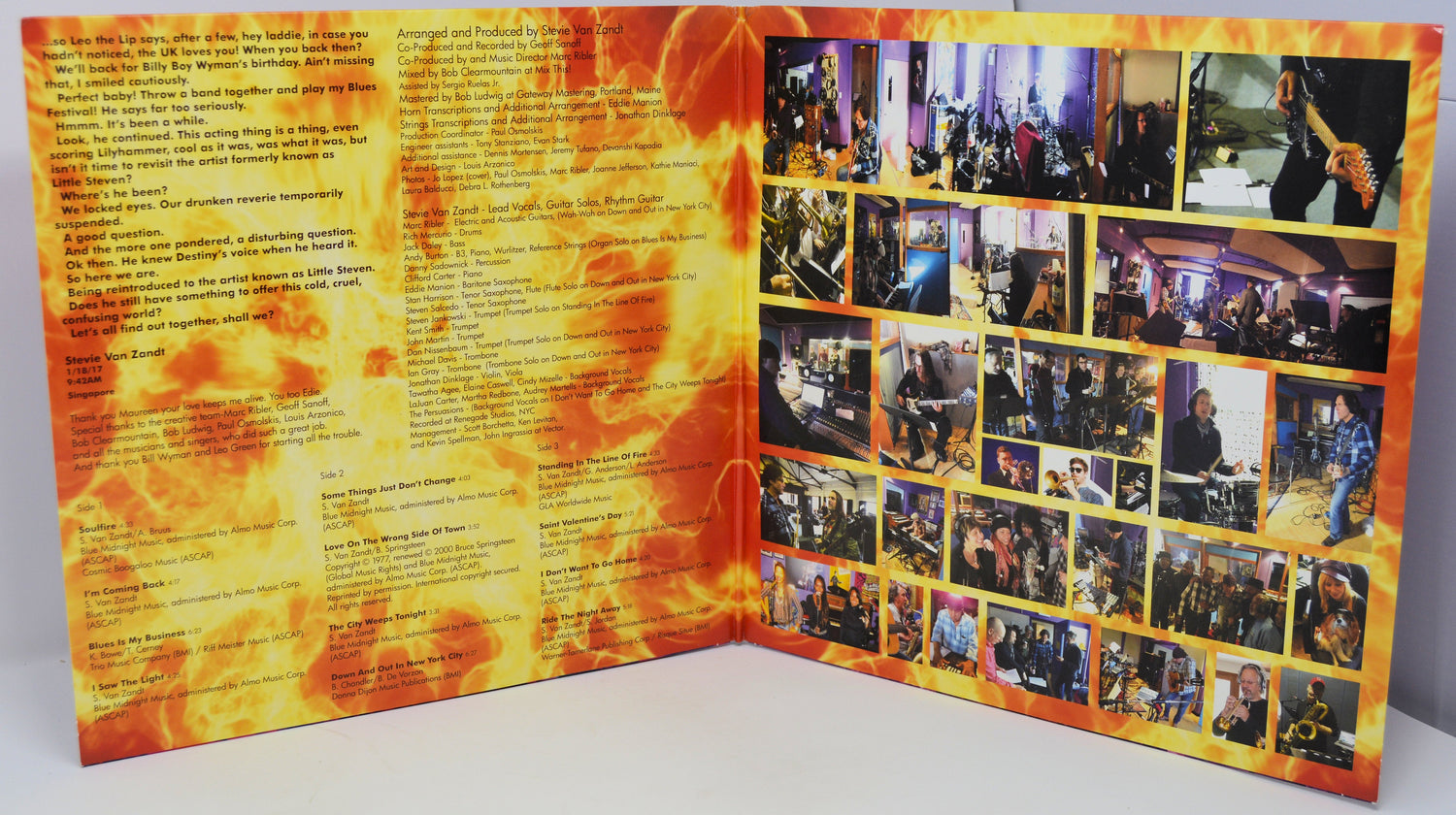 Soulfire vinyl LP gatefold booklet featuring lyrics, credits, and studio photos of Little Steven and band