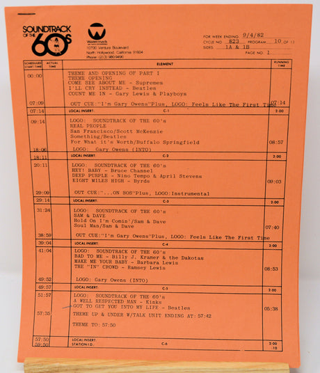 Soundtrack of The 60's - Sep. 4, 1982