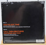 Vinyl record sleeve with text on a white background