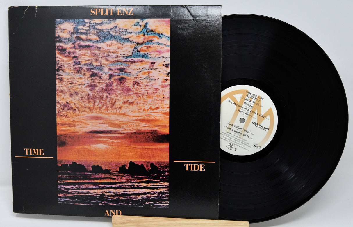 Vinyl record with cover featuring a sunset over water and 'Split Enz' branding.