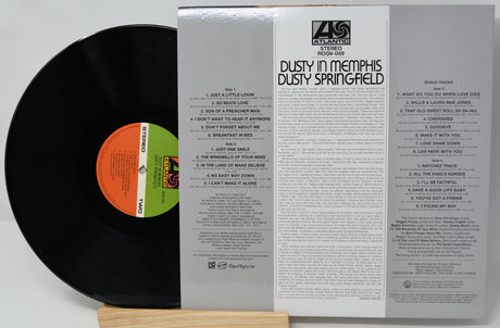 Vinyl record with cover displaying tracklist on a white background