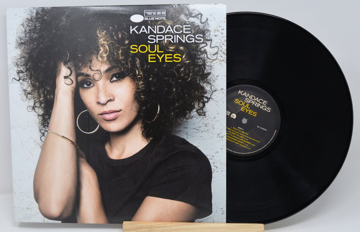 Vinyl record with Kandace Springs' 'Soul Eyes' on a white background