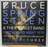 Rice Springsteen & The Street Band 'Winterland Night 1978' vinyl record cover, featuring a black background with large white and blue text and a photo of a musician playing guitar.