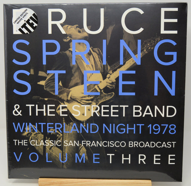 Rice Springsteen & The Street Band 'Winterland Night 1978' vinyl record cover, featuring a black background with large white and blue text and a photo of a musician playing guitar.