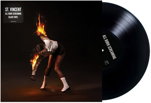 Vinyl record with a person on fire and album cover design