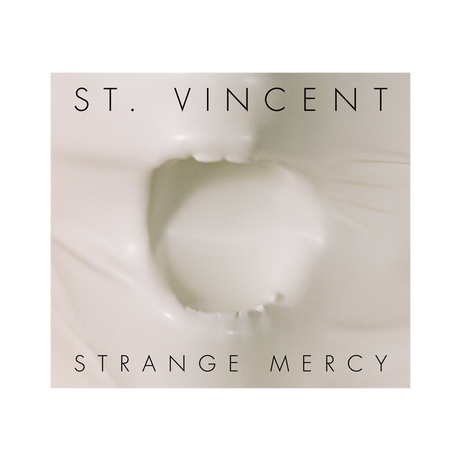 This image features the album cover for "St. Vincent - Strange Mercy," a new vinyl record by the artist known as St.