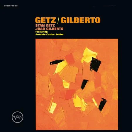 Album cover for 'Getz/Gilberto' featuring abstract art and text on a black background.