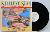 Steeleye Span 'All Around My Hat' vinyl record with the illustrated album cover standing beside the black record on a light gray background.