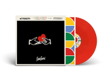 Vinyl record with colorful design and a black label featuring a handshake and heart.