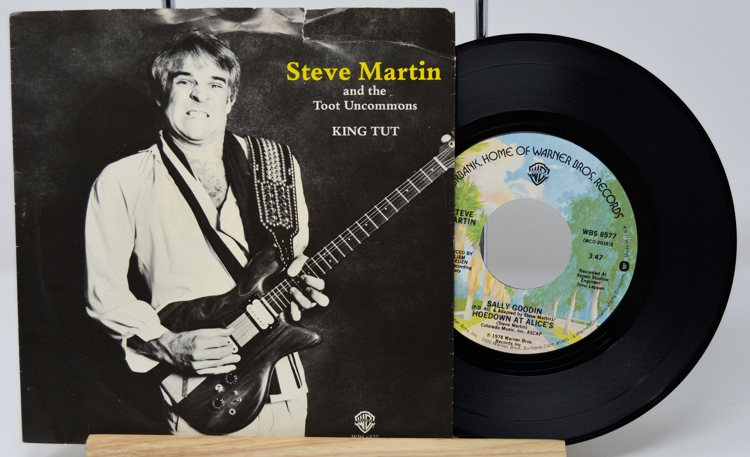 Back cover and B-side of Steve Martin King Tut vinyl record with original sleeve