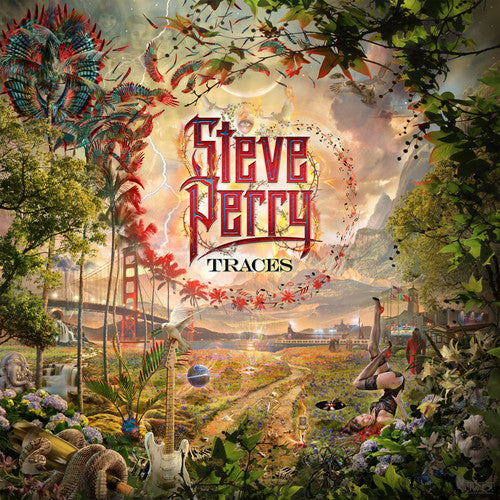 Album cover for 'Traces' by Steve Perry with a colorful, nature-themed design.
