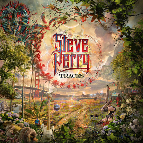 Album cover for 'Traces' by Steve Perry with a colorful, nature-themed design.